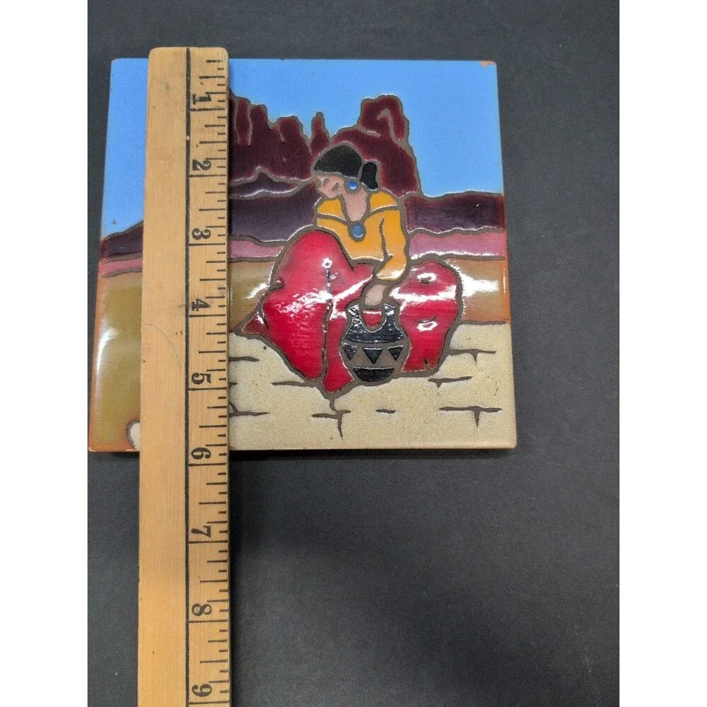 Earthtones Tile Trivet Wall Art Pottery Native Painting Pottery 6”